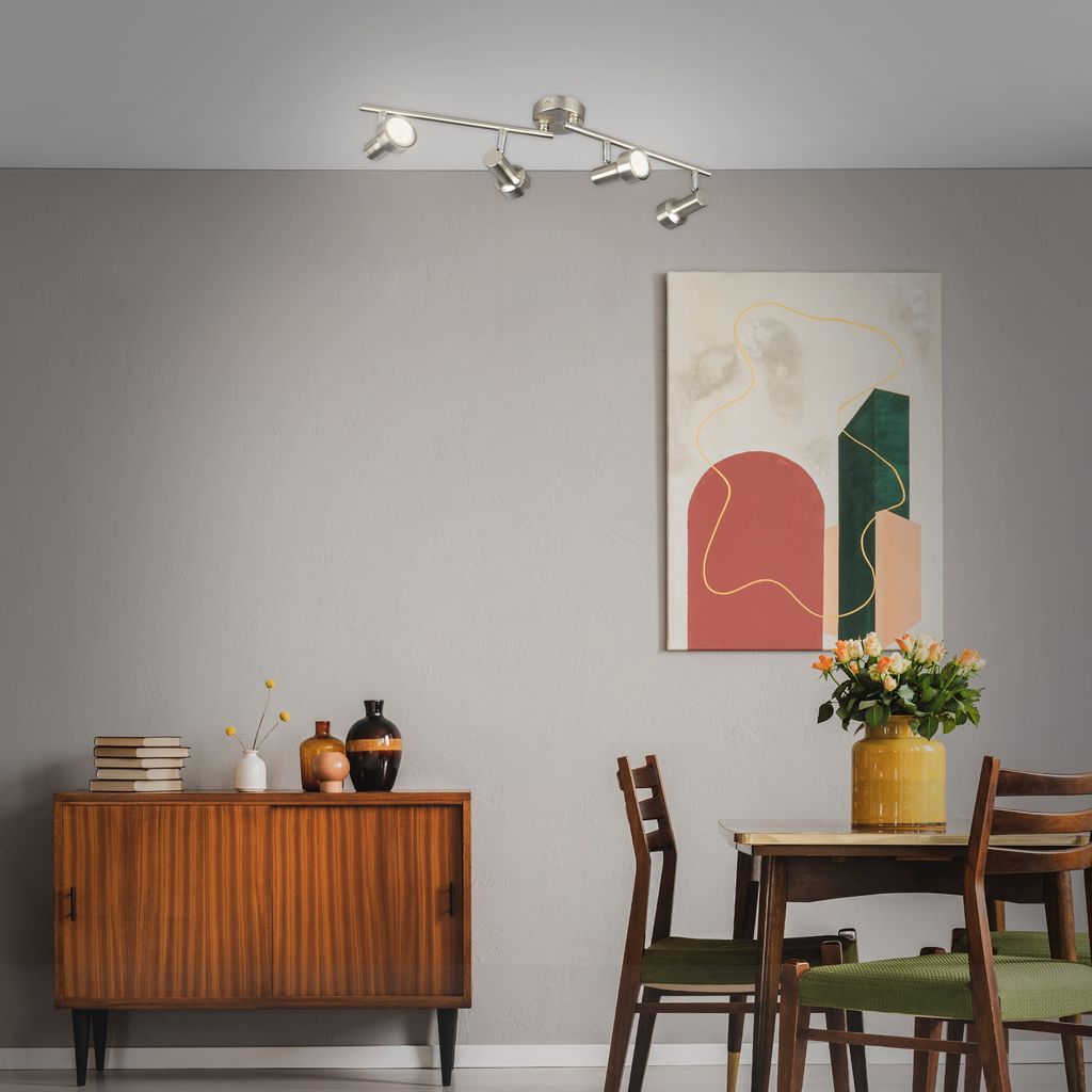 LED Deckenstrahler ? 4-flammig, schwenkbar, GU10, 12W, warmweiß, Matt-Nickel