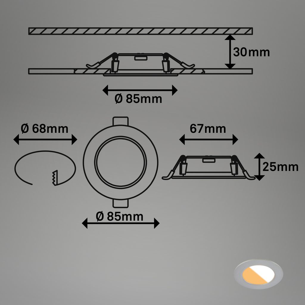 3er Set CTS Einbauleuchte, 8,5 cm, 4W, 300lm chrom-matt
