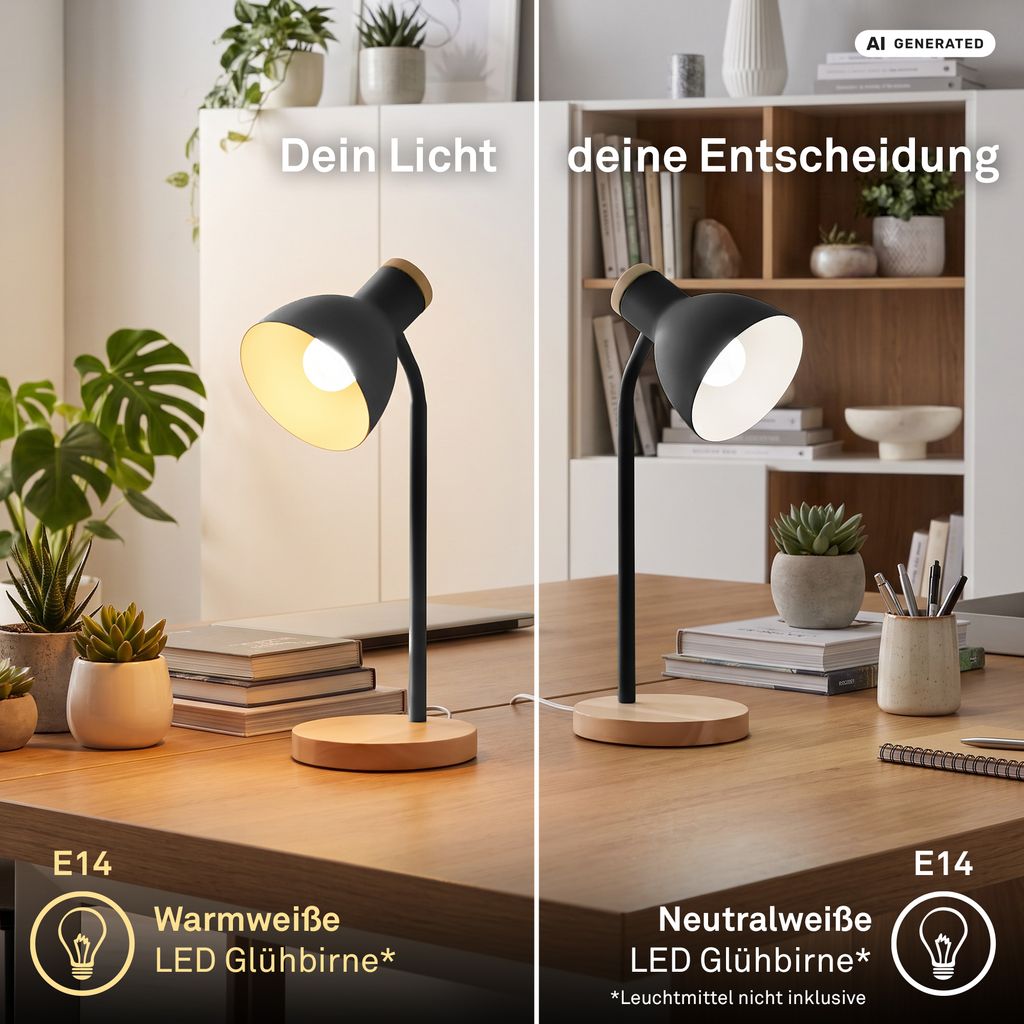 Prep Tischlampe - mit Schalter, E14 Fassung, max. 10W, Schwarz-Holz