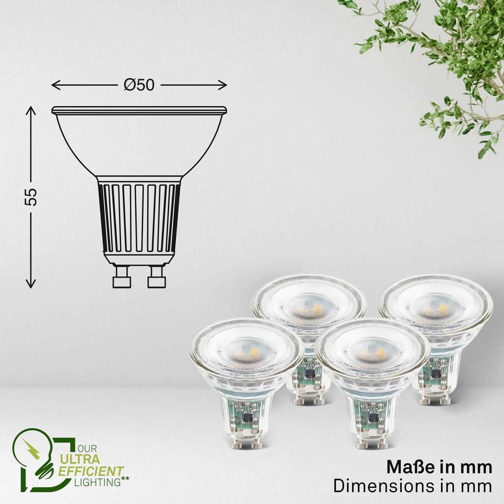 4er Set Bulb A LED Leuchtmittel EEK A - 4,7W, 850lm, GU10 Fassung, Warmweiß