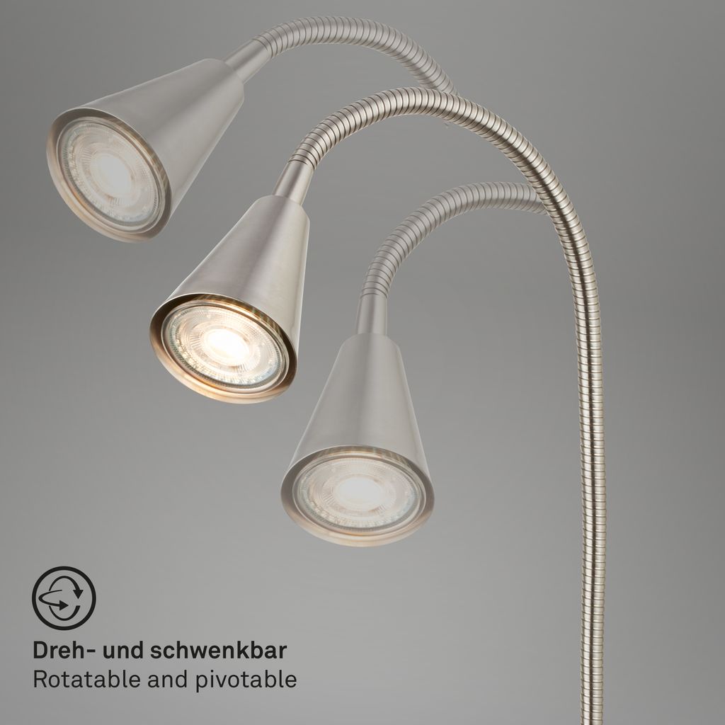 Briloner Justra leeslamp, draaibaar, 2 USB poorten, mat nikkel