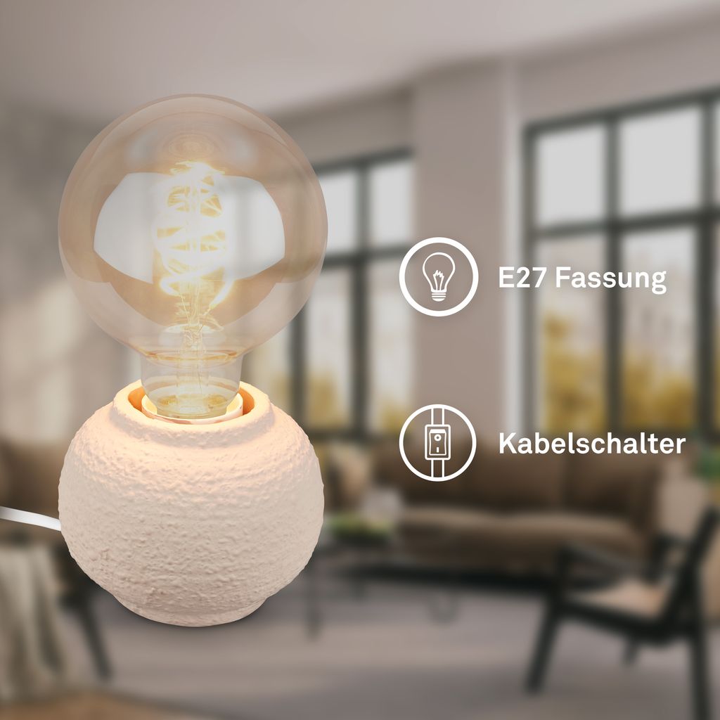 Amba Tischlampe - mit Schalter, Keramikfuß, E27 Fassung, Beige