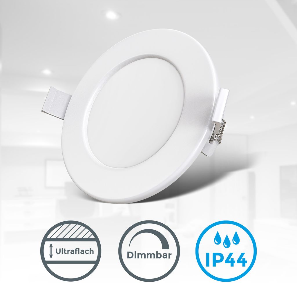 Einbauspot 100mm 6er Set - 230V, 6W, 600lm, LED, dimmbar, IP44, warmweiß, weiß