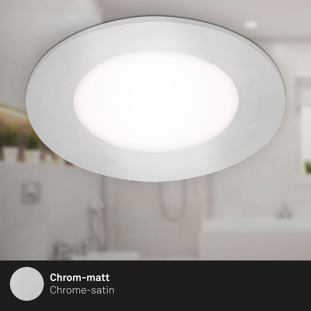 SLANK LED recessed spots set of 3 IP65 I plastic / chrome-matt I incl. 3 x LED-platine 3W 350lm 4.000K I lifetime 20.000h, Ra>=80 I not dimmable I IP65 I 86x30mm (DxH) I installation dimension: 68x30mm (DxH)