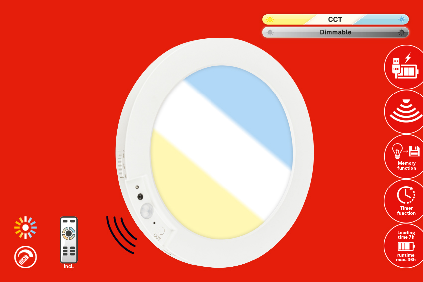 Edda Wandlampe Ø19 cm - 4W, 300lm, Akku, LED, Dimmbar, CCT, Fernbedienung, Weiß