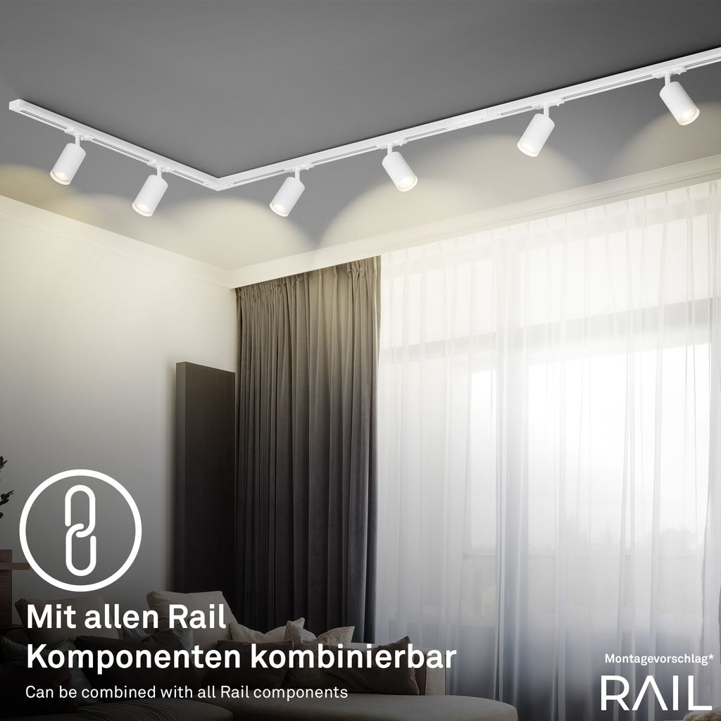 Briloner Rail Schienensystem. Komplettset. 6x GU10 Spots. Schwenkbar. Drehbar. Weiß. 4.5 m 3