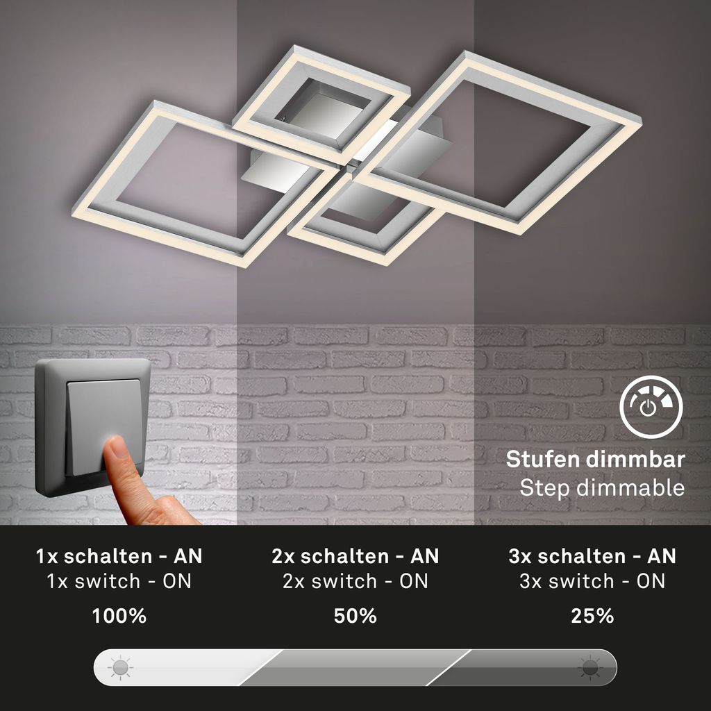 LED Deckenleuchte, 53 cm, LED-Platine, 24 W, 120 lm, alu-chrom