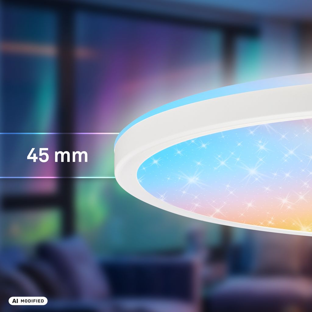 Slim Deckenlampe Ø37,5 cm - LED, AuraGlow, Farbwechsel, Dimmbar, Fernbedienung, Weiß