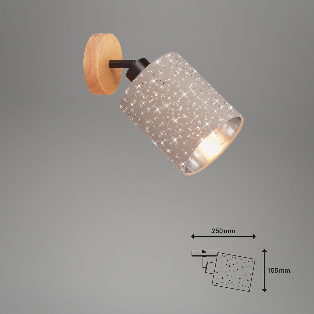 Wandleuchte Wandspot Sternendekor 1xE27 25 W taupe Metall-Holz-Stoff Briloner 6