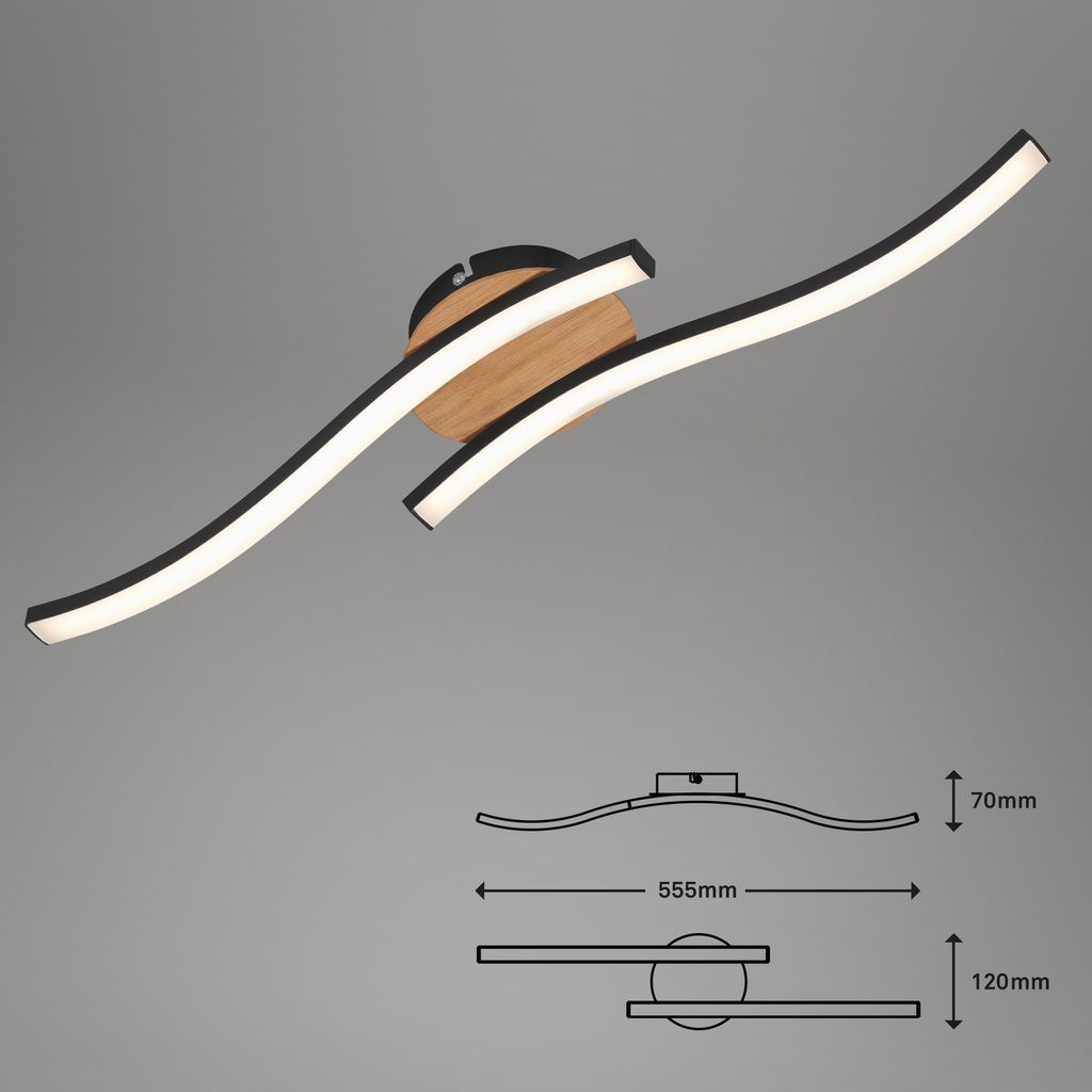 LED Deckenleuchte Deckenlampe Wandlampe 2-flammig 12 W Holz-Schwarz Briloner 4