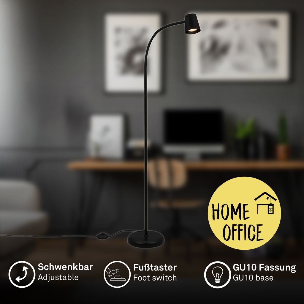 BRILONER Stehleuchte. mit Fußschalter. flexibler Lampenkopf. Stehlampe. 127.5 cm. 1x GU10. max. 9W. schwarz 7
