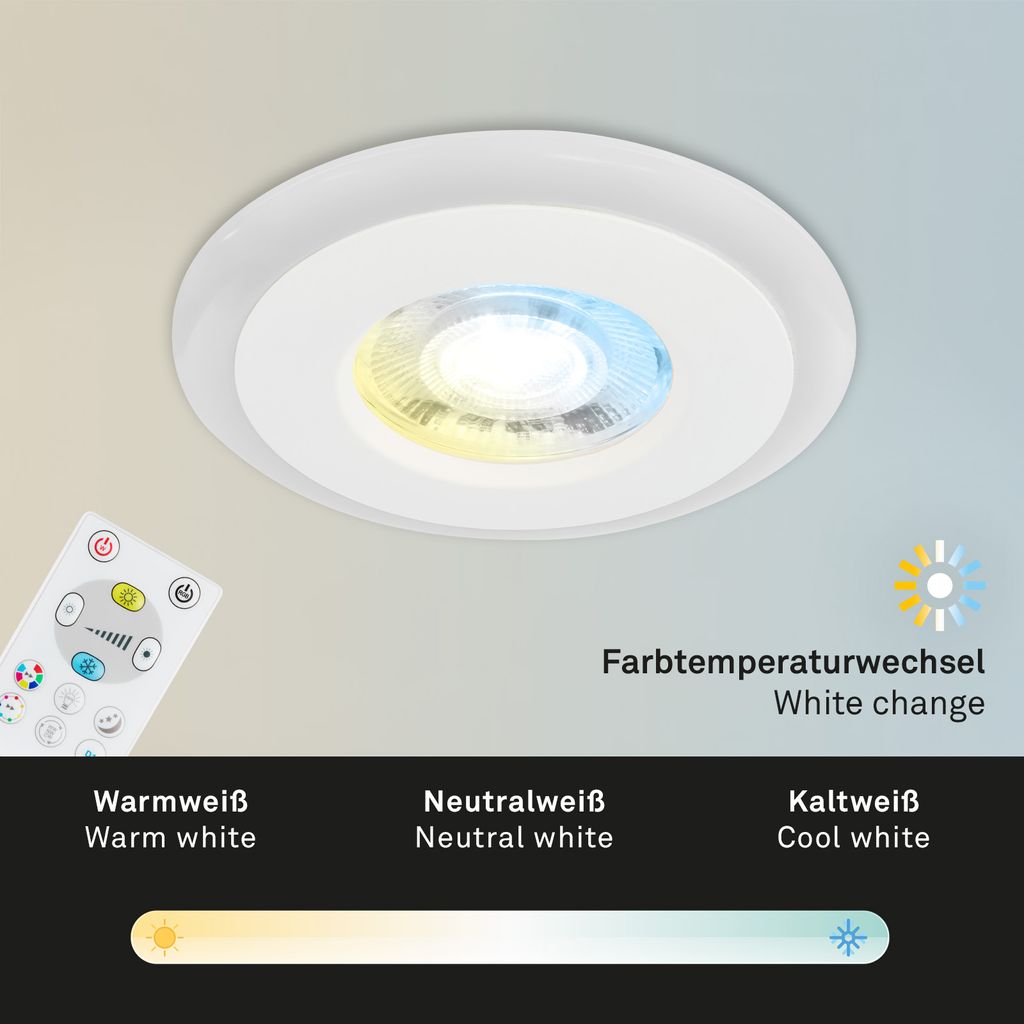 LED Einbauleuchten CCT RGB-Lichtring Fernbedienung dimmbar IP44 weiß Briloner 8