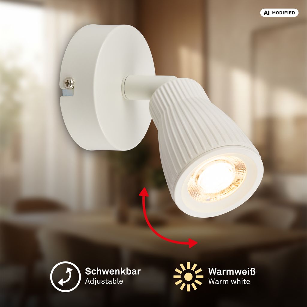 Riff Wandlampe Ø8 cm - 3,5W, 400lm, LED, Schwenkbar, Warmweiß, Altweiß