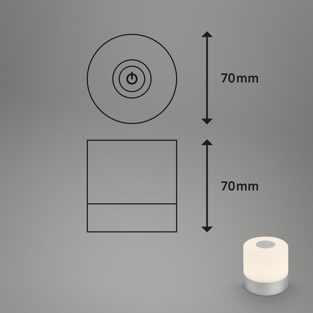 LED Akku-Tischleuchte, 7 cm, USB-C, 2W, 150lm, chrom-matt