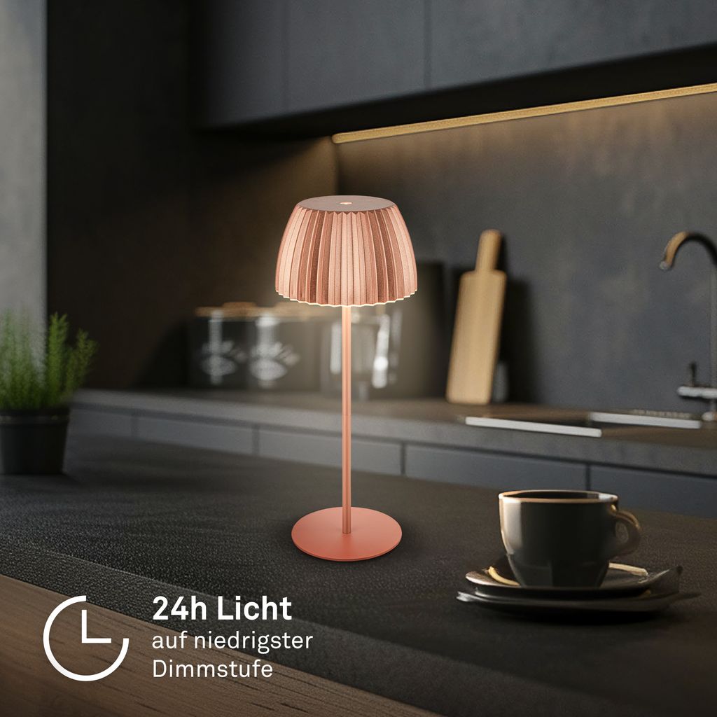 Akku-Tischleuchte Riffle - 36,5 cm, 2W, 200lm, kabellos, LED, Dimmbar, Touch, Kupferfarbig