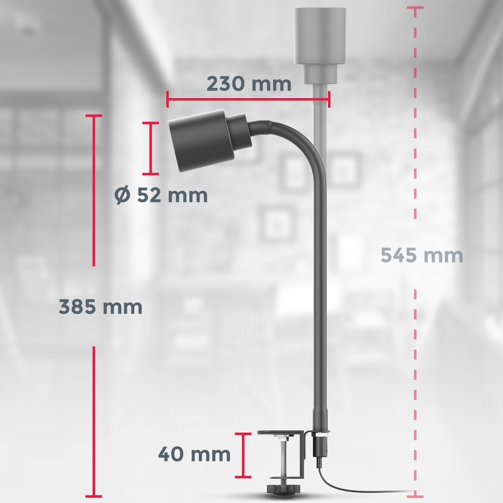 Klemmlampe - 5W, 400lm, LED, mit Stecker, dimmbar, Schwanenhals, warmweiß, schwarz