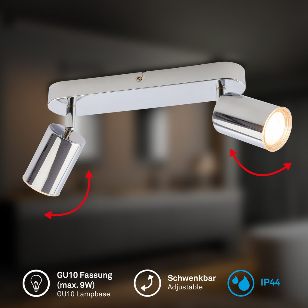 Nerida Ceiling Spotlight 27 cm - GU10 Socket, max. 9W, Adjustable, IP44, Chrome