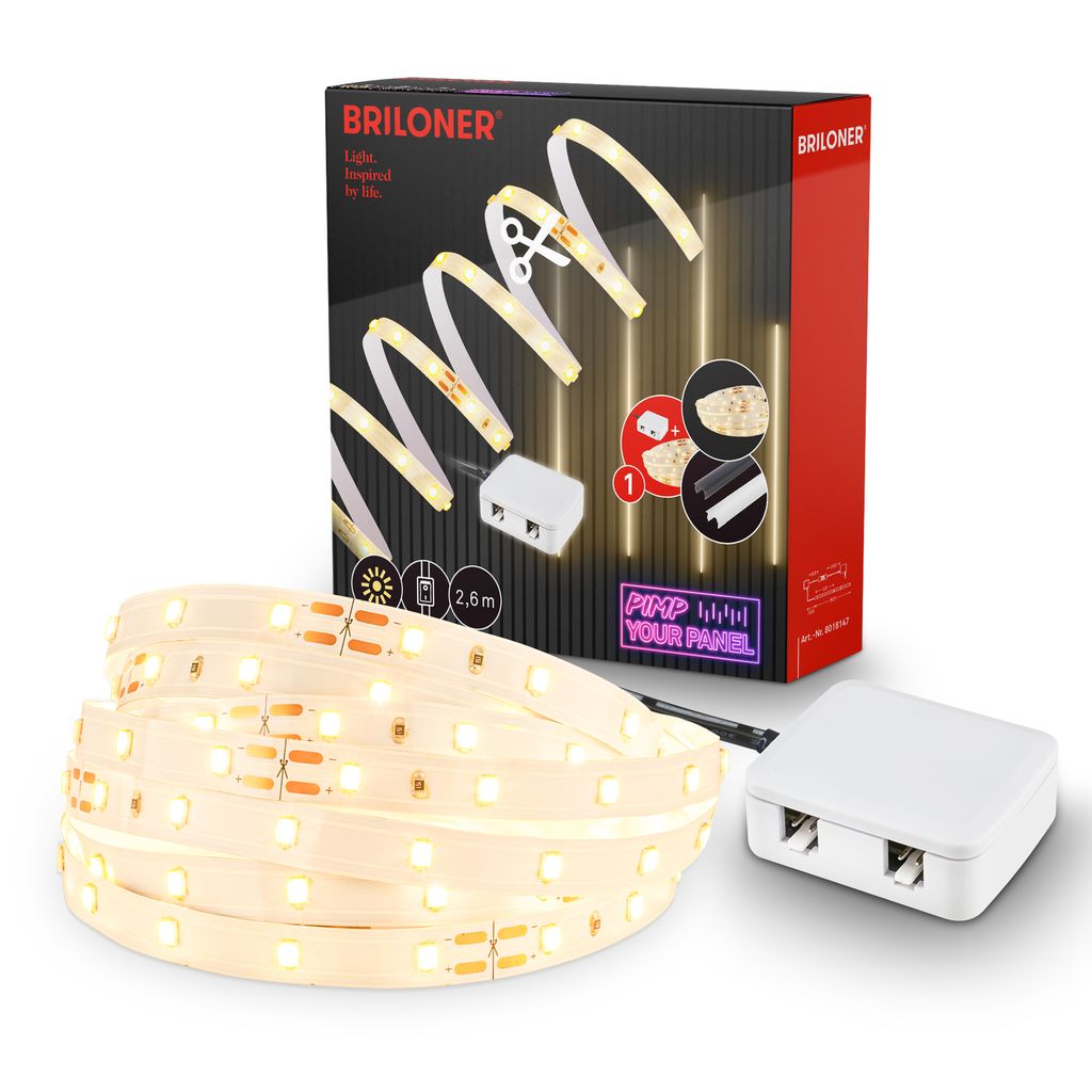 Starter-SET AN/AUS LED Stripe für Wandpaneele 260cm, Fernbedienung, Verteilerbox
