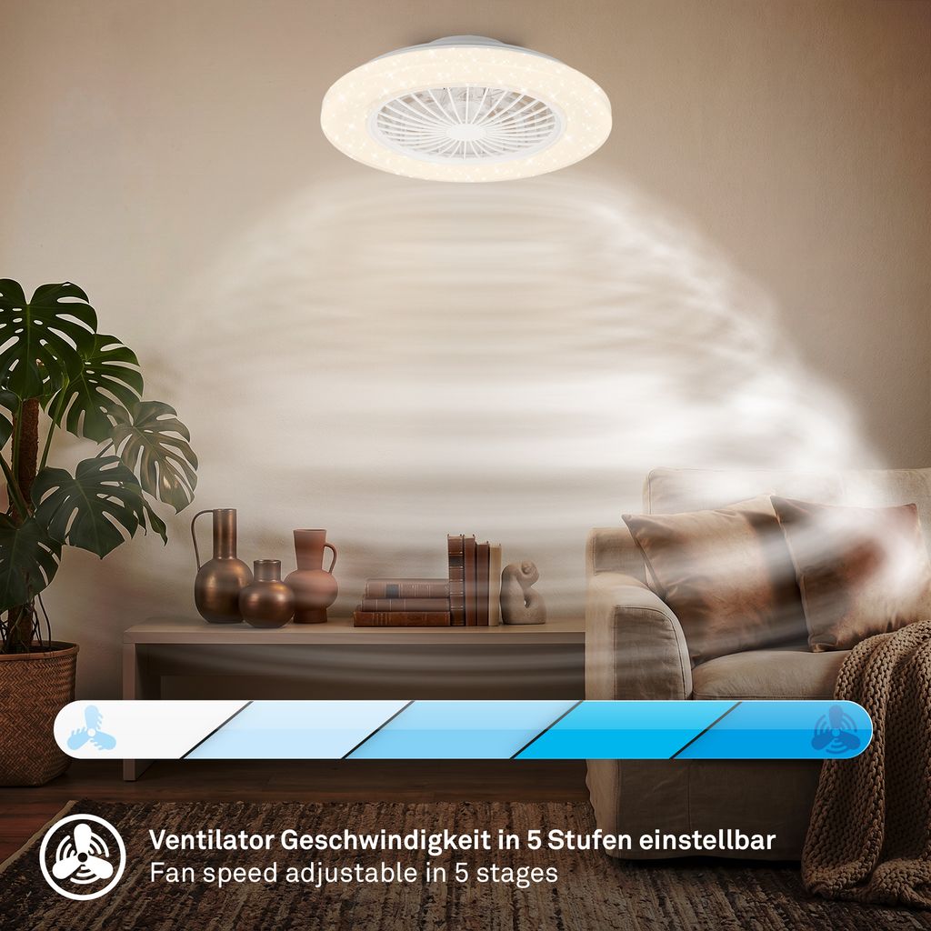 TUULETIN Deckenventilator mit Beleuchtung Ø48,5 cm - 48W, 5300lm, LED, Dimmbar, Fernbedienung, CCT, RGBIC, Weiß