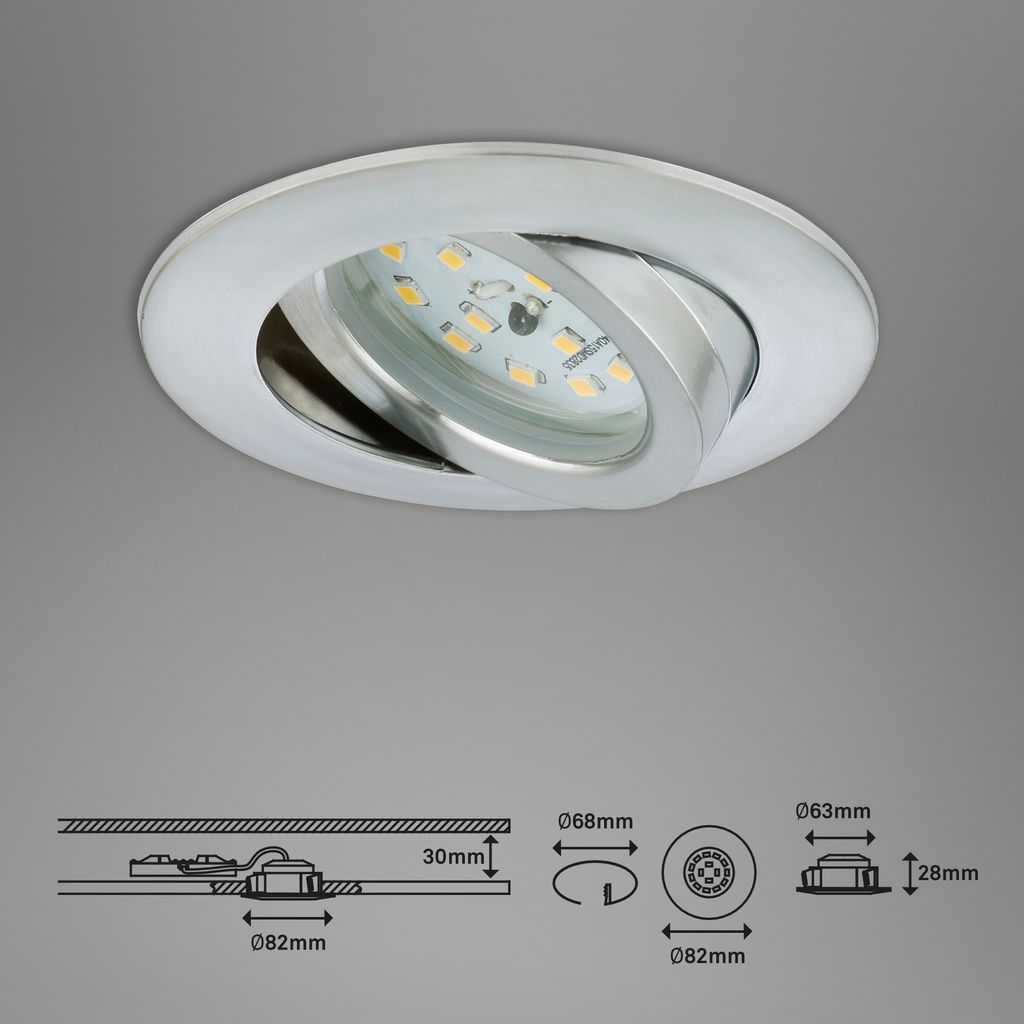LED Einbauleuchte 3er-Set alu 6.5W dimmbar IP23 Ø8.2cm Kunststoff Briloner 21