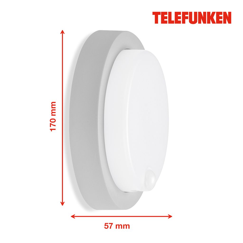Telefunken LED -sensor Buitenwandlamp, Ø 17 cm, 12 W, zilver