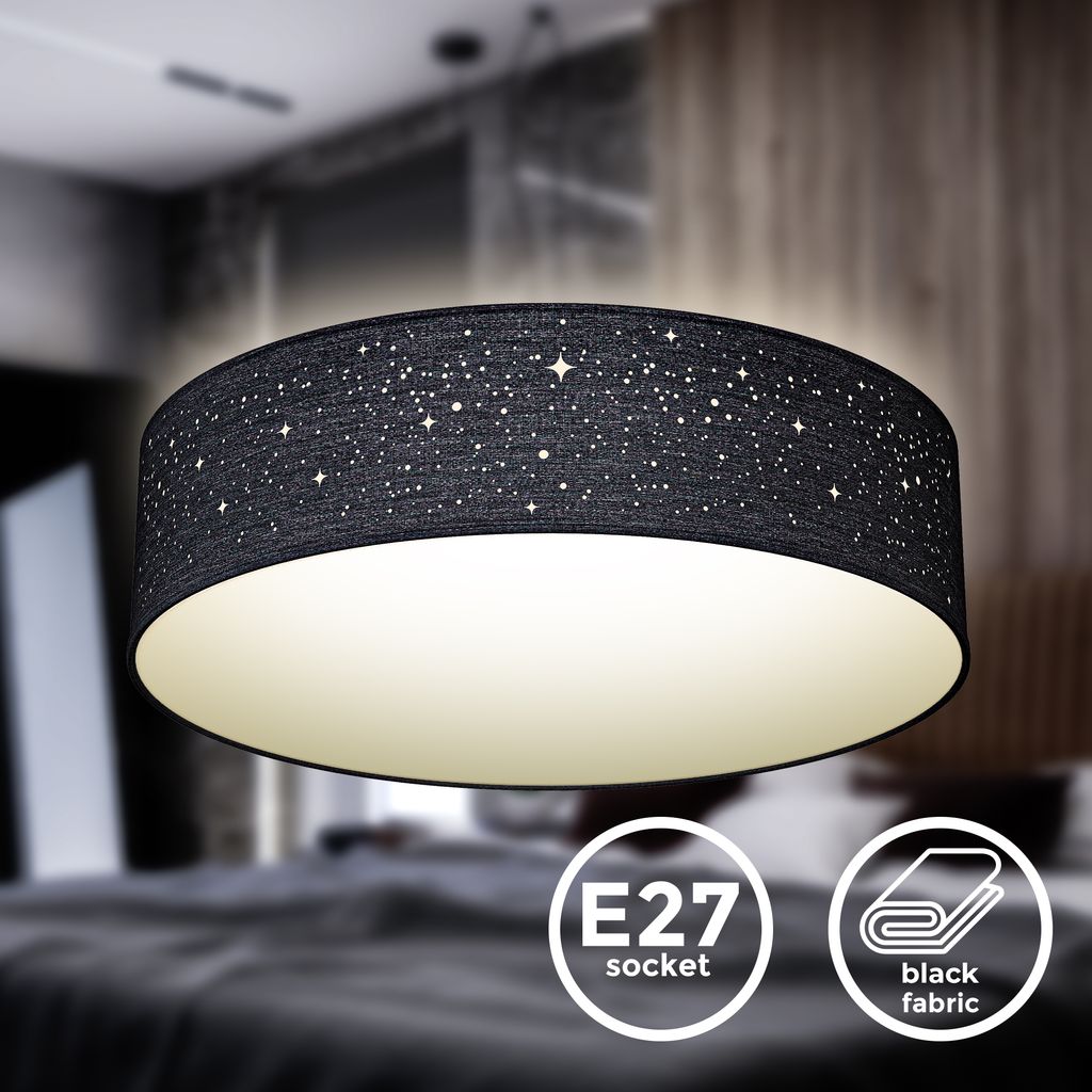 Deckenleuchte Ø38 cm - Sternenhimmel, Stoffschirm, E27, schwarz