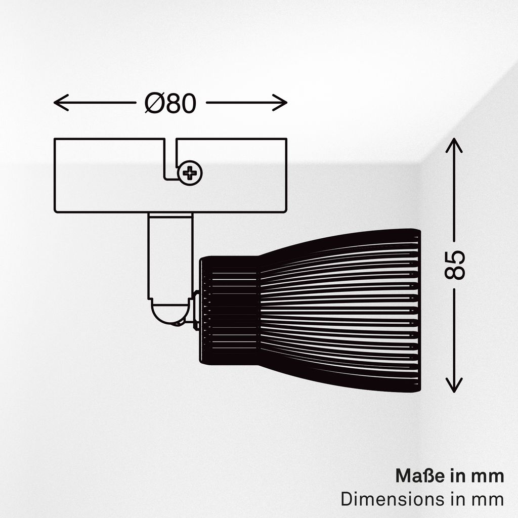 Riff Wandlampe Ø8 cm - 3,5W, 400lm, LED, Schwenkbar, Warmweiß, Schwarz