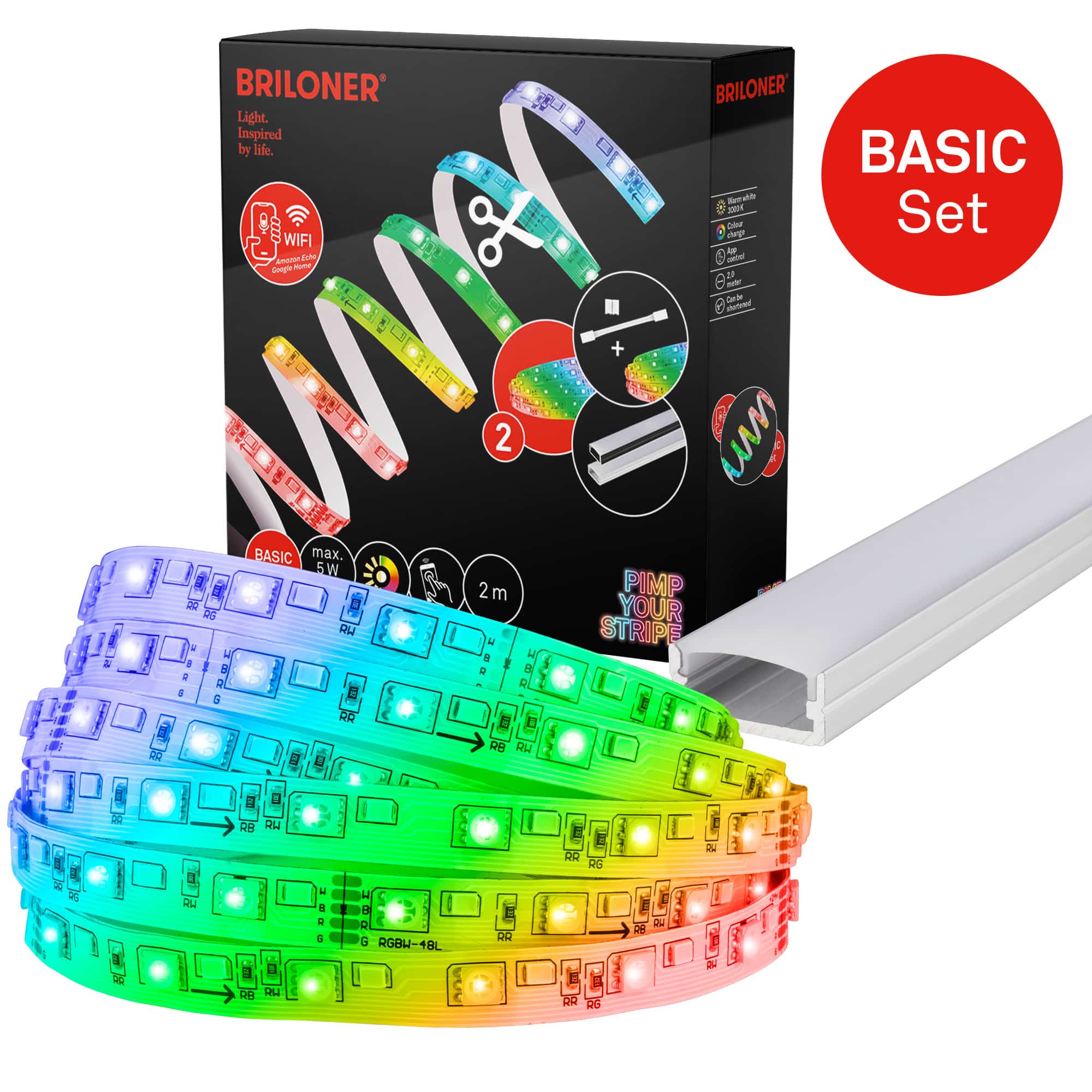 Pimp Your Stripe LED Strip 2m, Smart RGBW + Alu-Profil silber