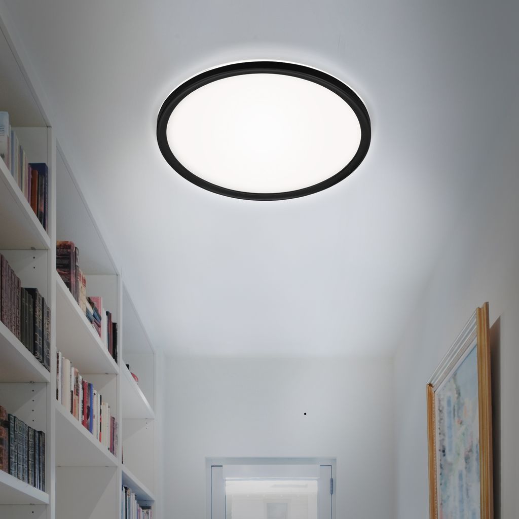 Briloner Slim LED Deckenleuchte, Backlight, Flach, Rund, 42cm, Schwarz