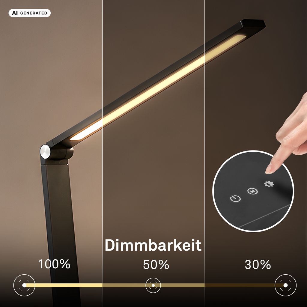Rick Schreibtischlampe - 4,8W, 400lm, LED, Touch, Dimmbar, CCT, Schwarz
