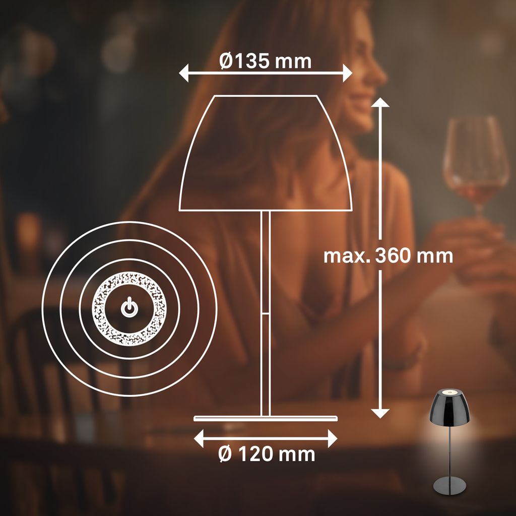 LED Tischlampe Akku LED Tischleuchte Wohnzimmer Dimmbar Kabellos Touch IP44 9