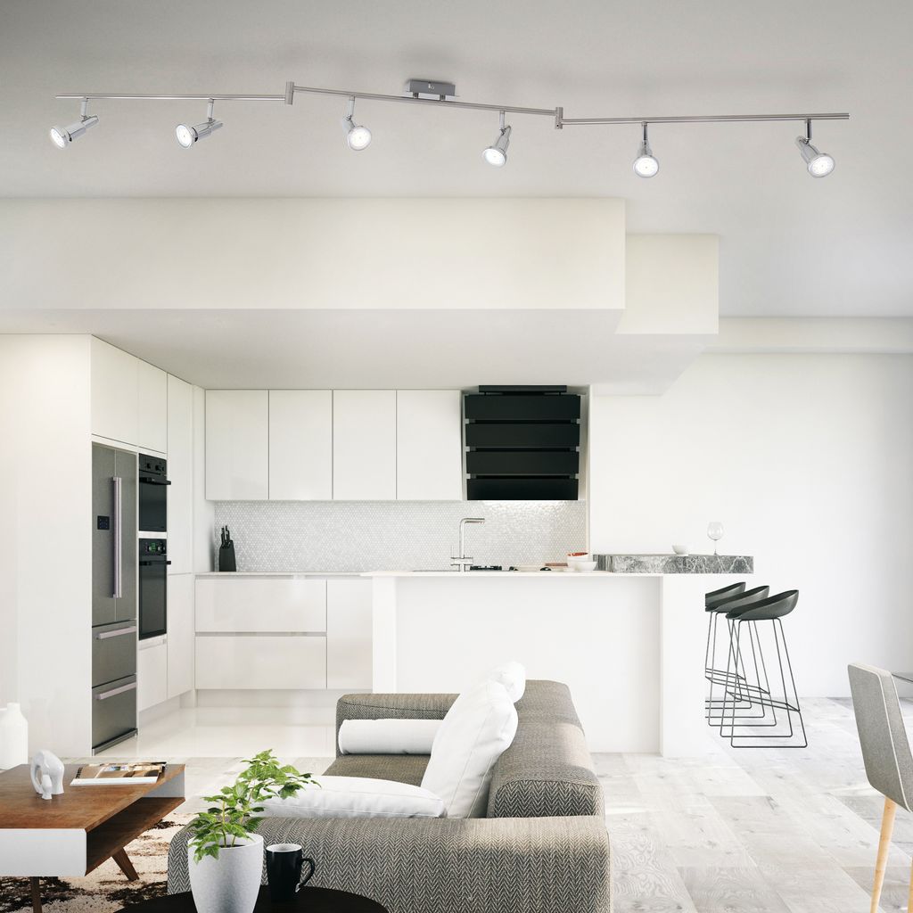 B.K.Licht LED Ceiling Light, 70,8 in, rotatable Spots, 5W GU10 Bulbs Included, 400Lm Each, Warm White 3000K, Spotlight bar for Kitchen, Living Room & Bedroom, Metal, matt Nickel Design, IP20, 230V