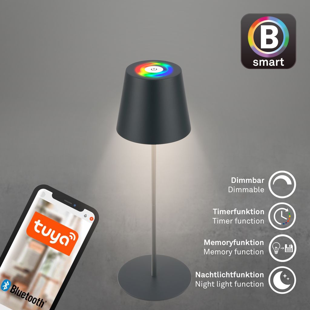 LED Tischlampe kabellos Tischleuchte Smart Appsteuerung Aussen/Innen Dimmbar 5