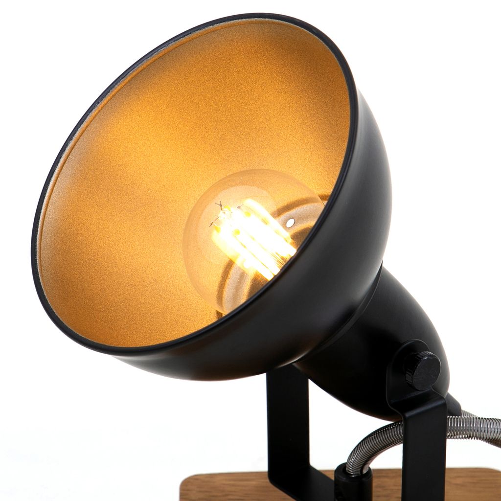 Wandspot retro vintage dreh- &schwenkbar 1xE14 Schwarz-Gold Metall-Holz Briloner 5