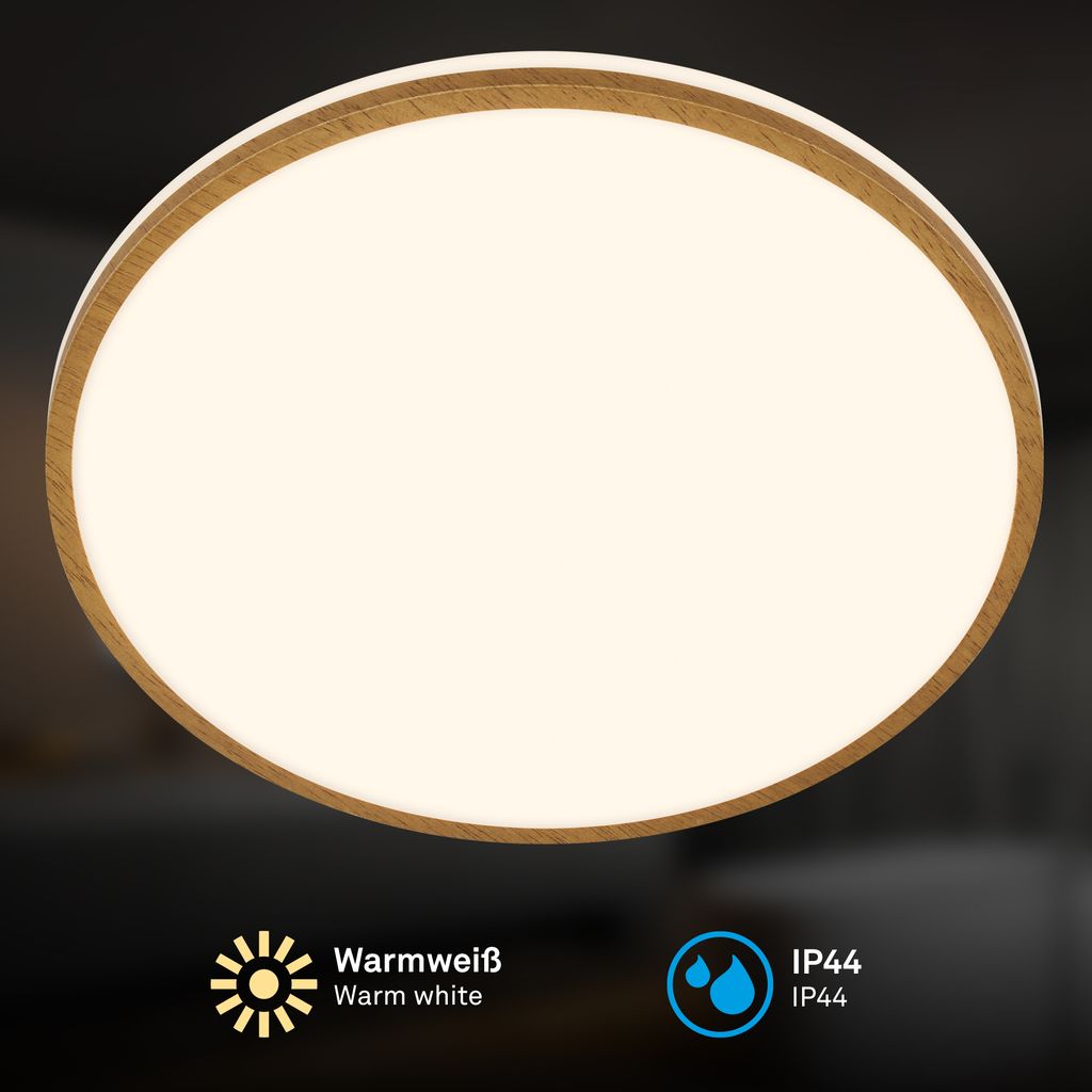 Acorus W Deckenlampe Ø33 cm - 18W, 1850lm, LED, IP44, Warmweiß, Weiß-Holz
