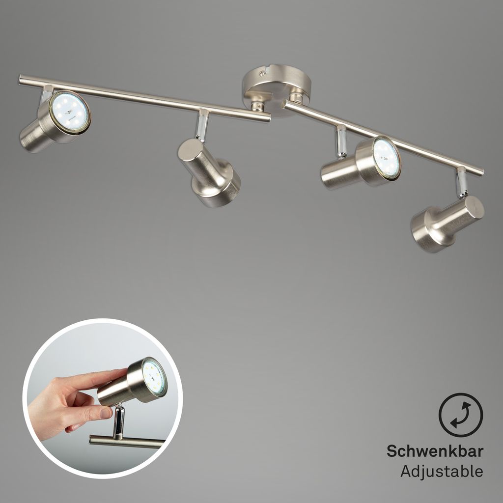 LED Deckenstrahler ? 4-flammig, schwenkbar, GU10, 12W, warmweiß, Matt-Nickel