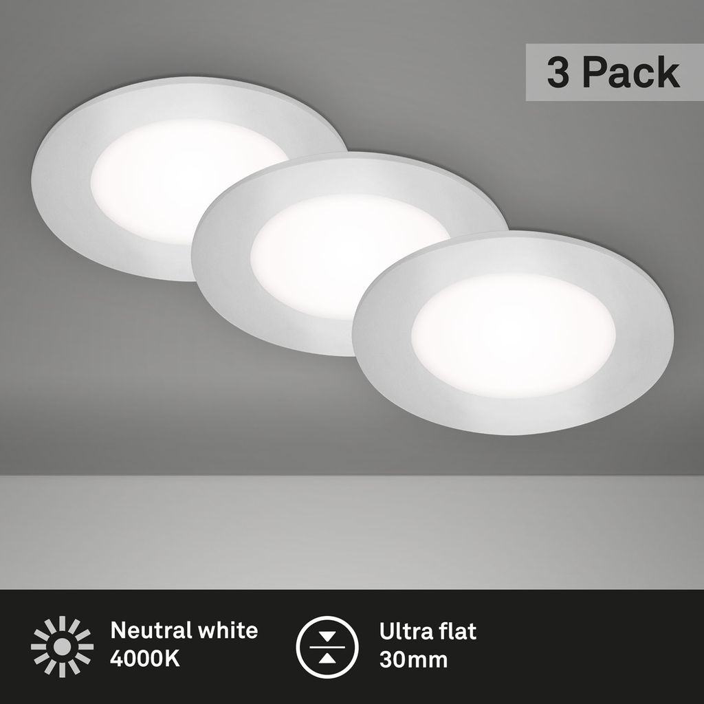 LED Einbauleuchten 3er Set ultraflach 3W IP23 chrom Ø8.6cm Kunststoff Briloner 2