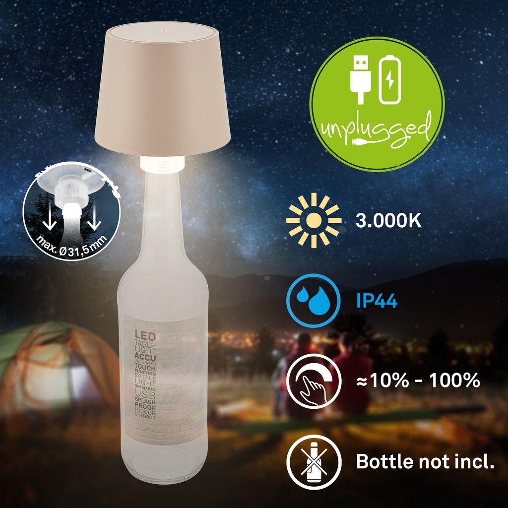 Bota Flaschenlampe - 1,8W, 120lm, Akku, LED, Dimmbar, Warmweiß, Beige