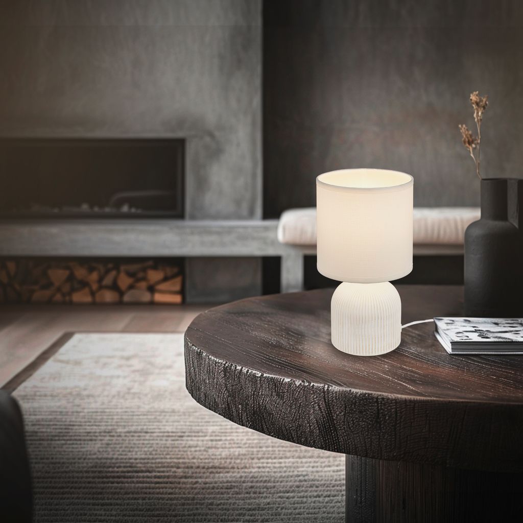 Briloner Ino Tischlampe. Stoffschirm. Kabelschalter. Keramikfuß. Weiß. Ø15 x 28 cm 4