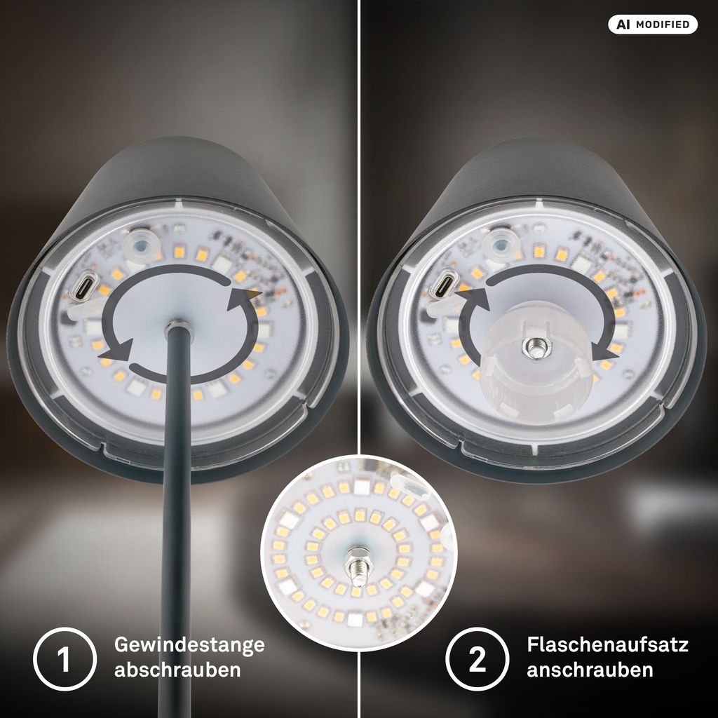 Briloner Calida 3 in 1 RGBW Tischlampe Akku IP44, Dimmbar, Touch, Anthrazit