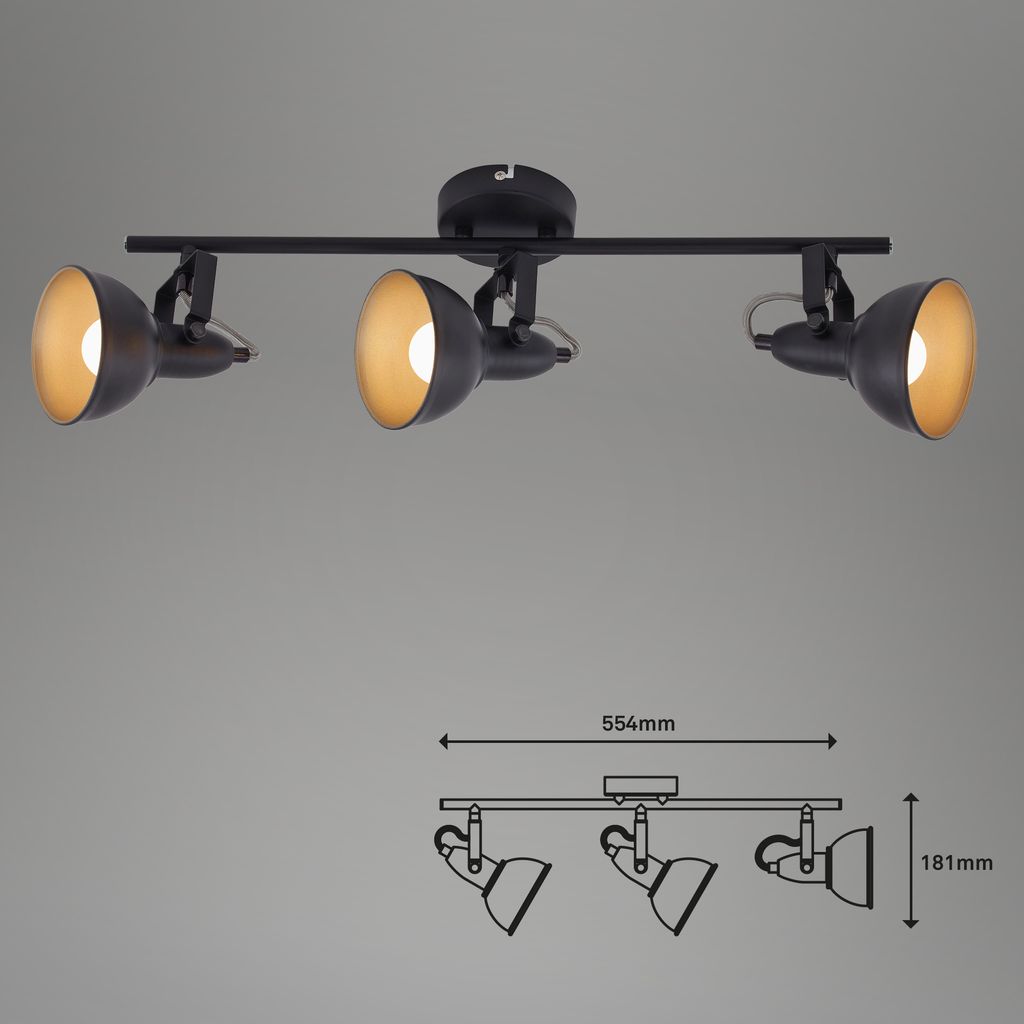 Deckenleuchte Spotlampe Schwenkbar Retro 3xE14 40W schwarz-gold Metall Briloner 9