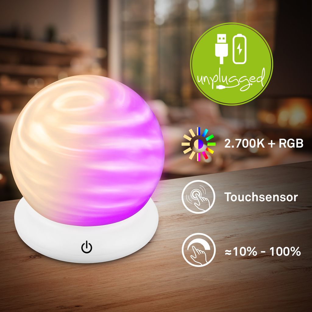 Lustro Tischleuchte - 0,45W, 40lm, Akku, LED, RGB, Warmweiß, Weiß