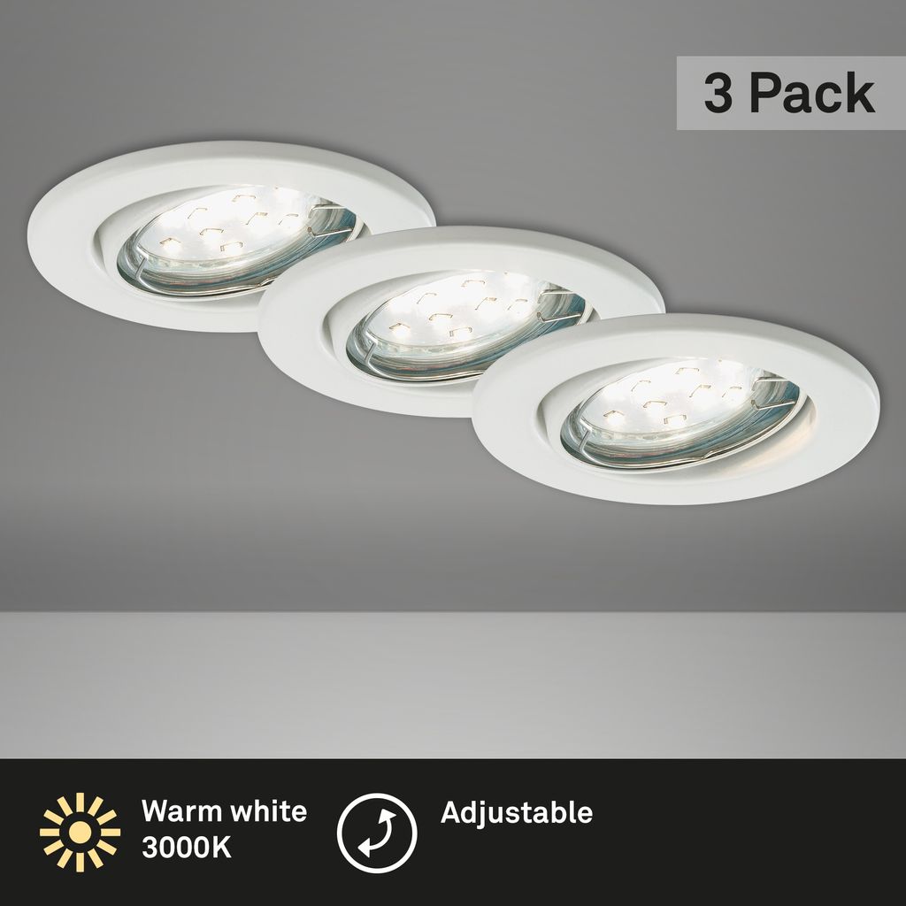 LED Einbauleuchte 3er Set schwenkbar IP23 GU10 Ø 8.6cm 3W Weiß Metall  Briloner 2