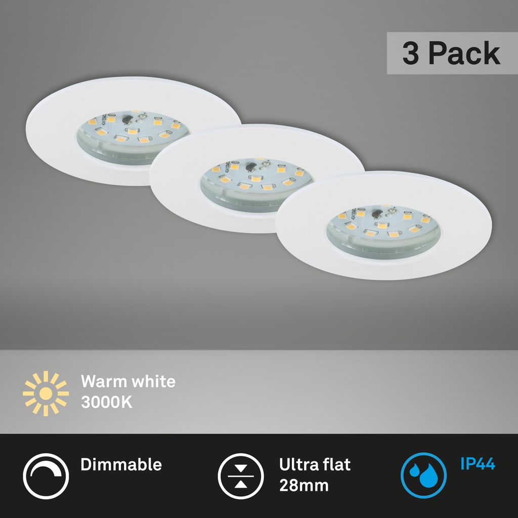 LED Einbauleuchten Dimmbar 3er Set IP44 5.5 W weiß Kunststoff Briloner 2