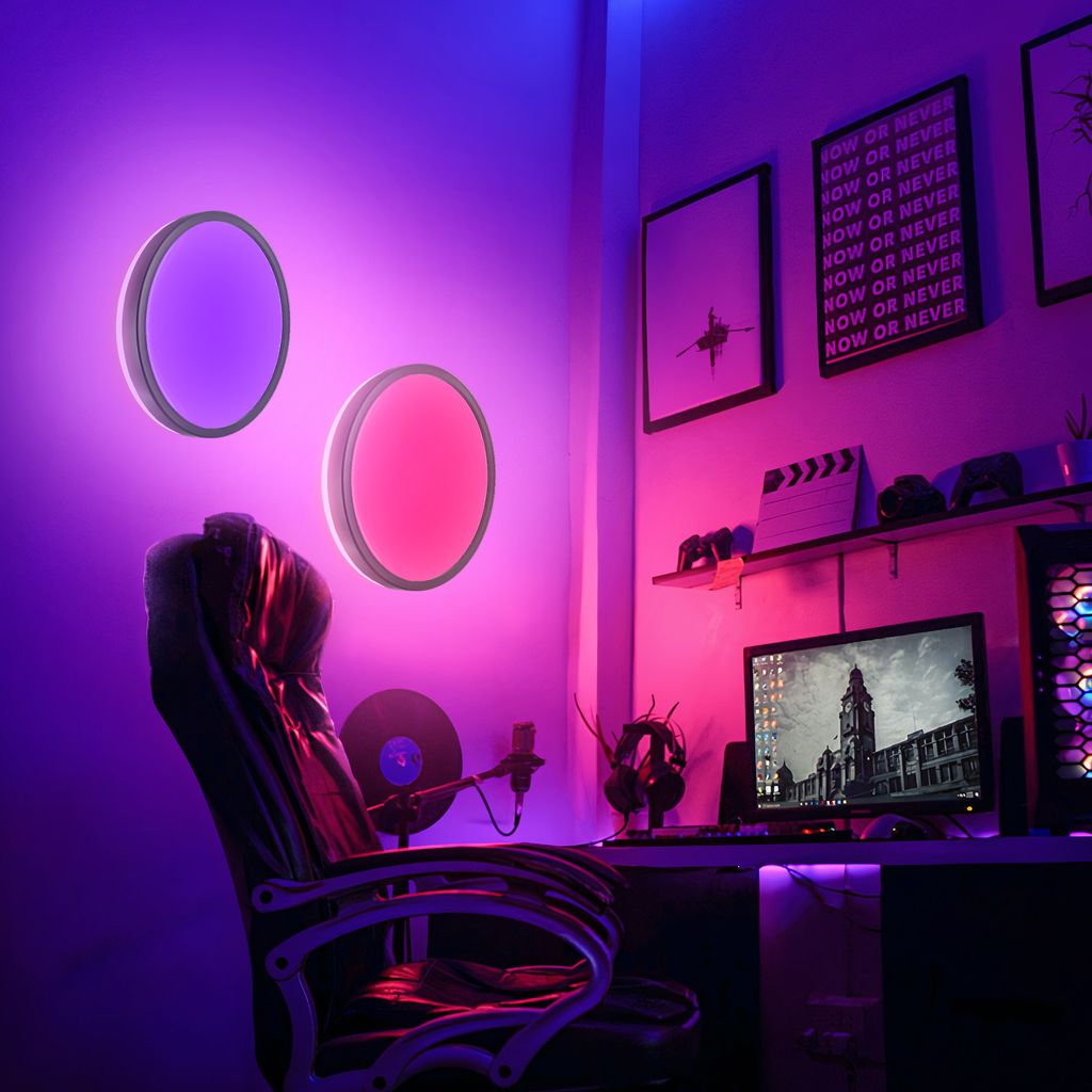 B.K.Licht I Round RGB LED ceiling lamp I ultra flat LED panel I colour change I RGBW ceiling light dimmable I backlight effect I remote control I Black