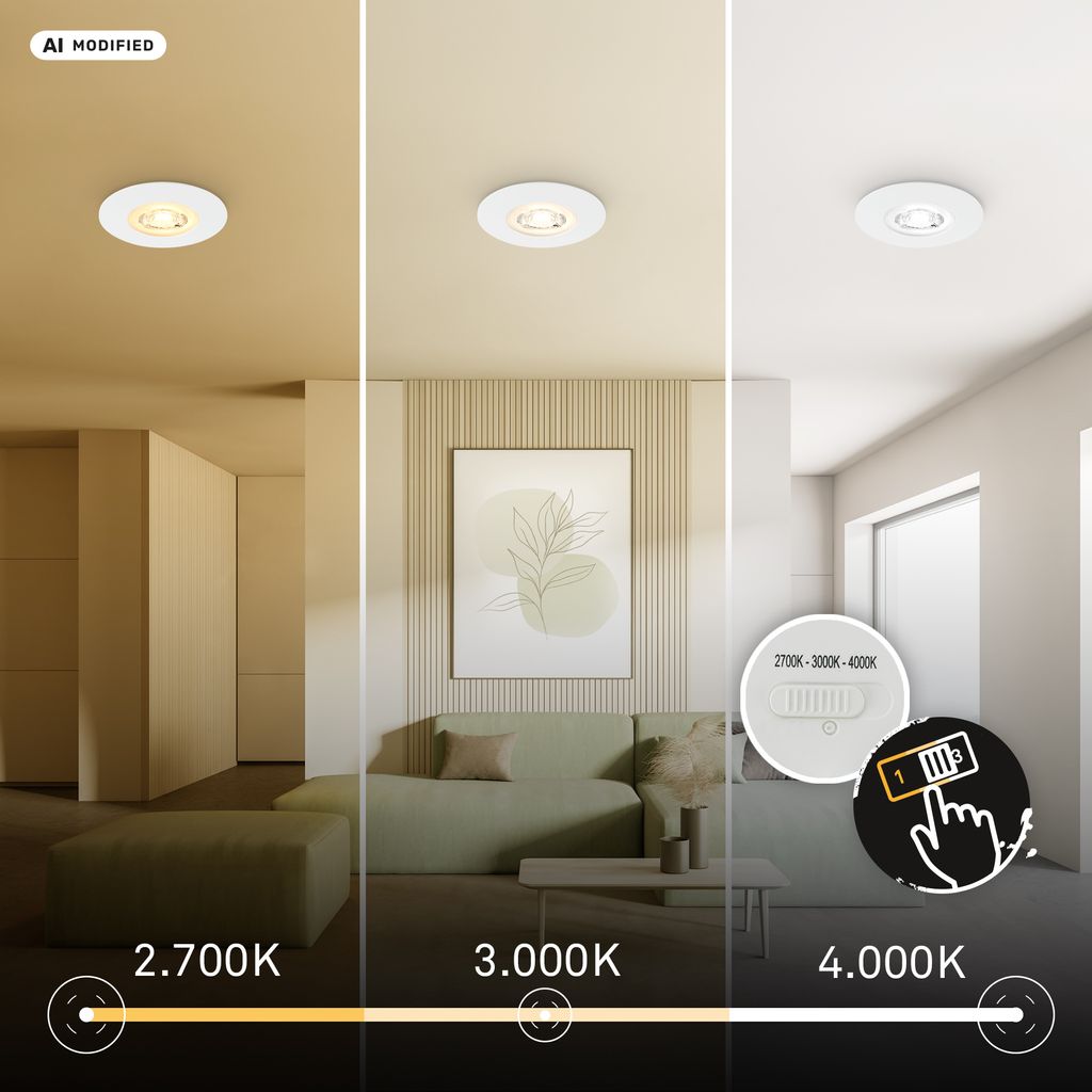 Dimara LED Einbaustrahler 68mm 3er Set - 230V, 4,9W, 460lm, CTS Schalter, Dimmbar, IP65, Weiß