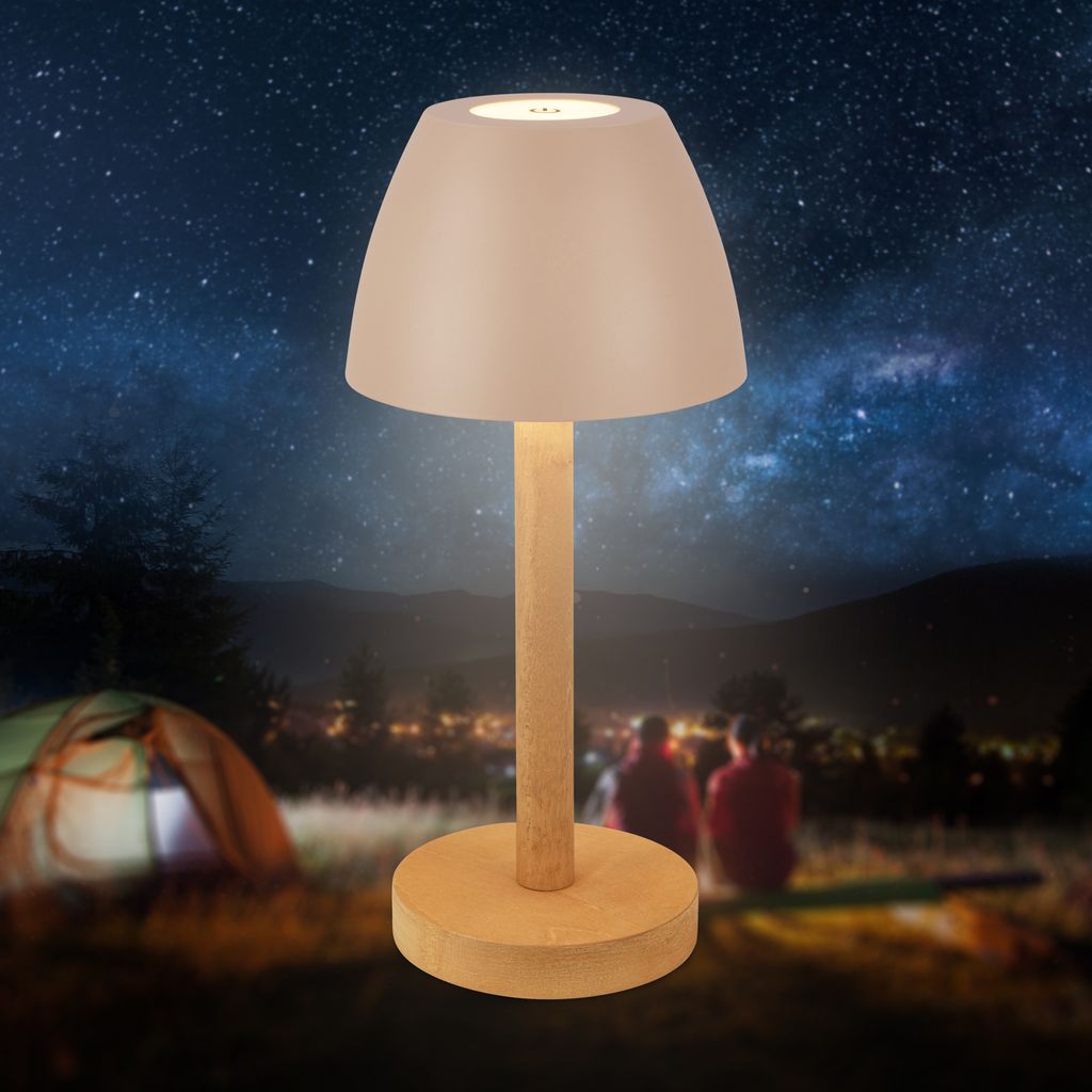 Serina Wood Rechargeable Table Lamp - 2.5W, 200lm, Cordless, LED, Touch, Dimmable, Beige-Wood