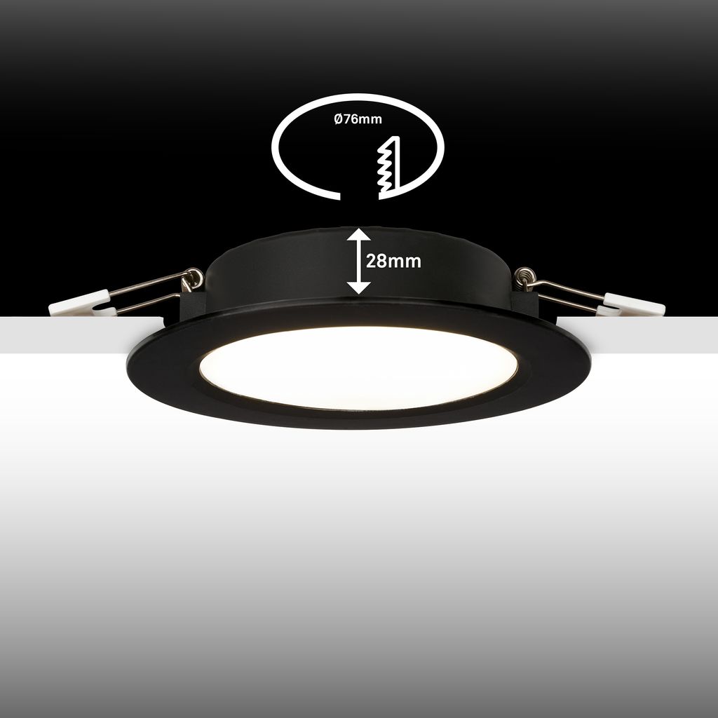 Jeft Einbauspots 76mm 3er Set - 230V, 3W, 330lm, LED, Neutralweiß, Schwarz
