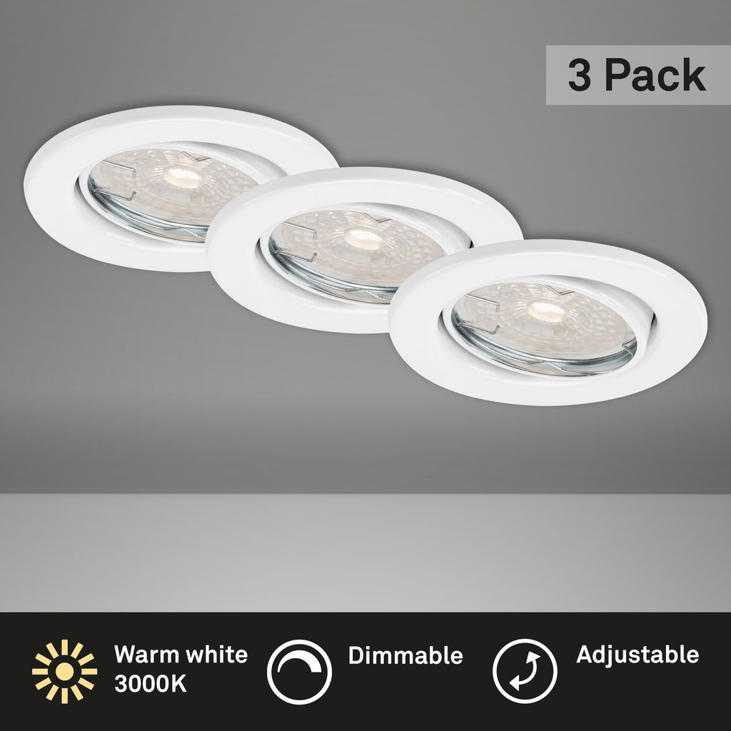 LED Einbauleuchten 3er Set GU10 dimmbar schwenkbar 5.5 W weiß Metall Briloner 1