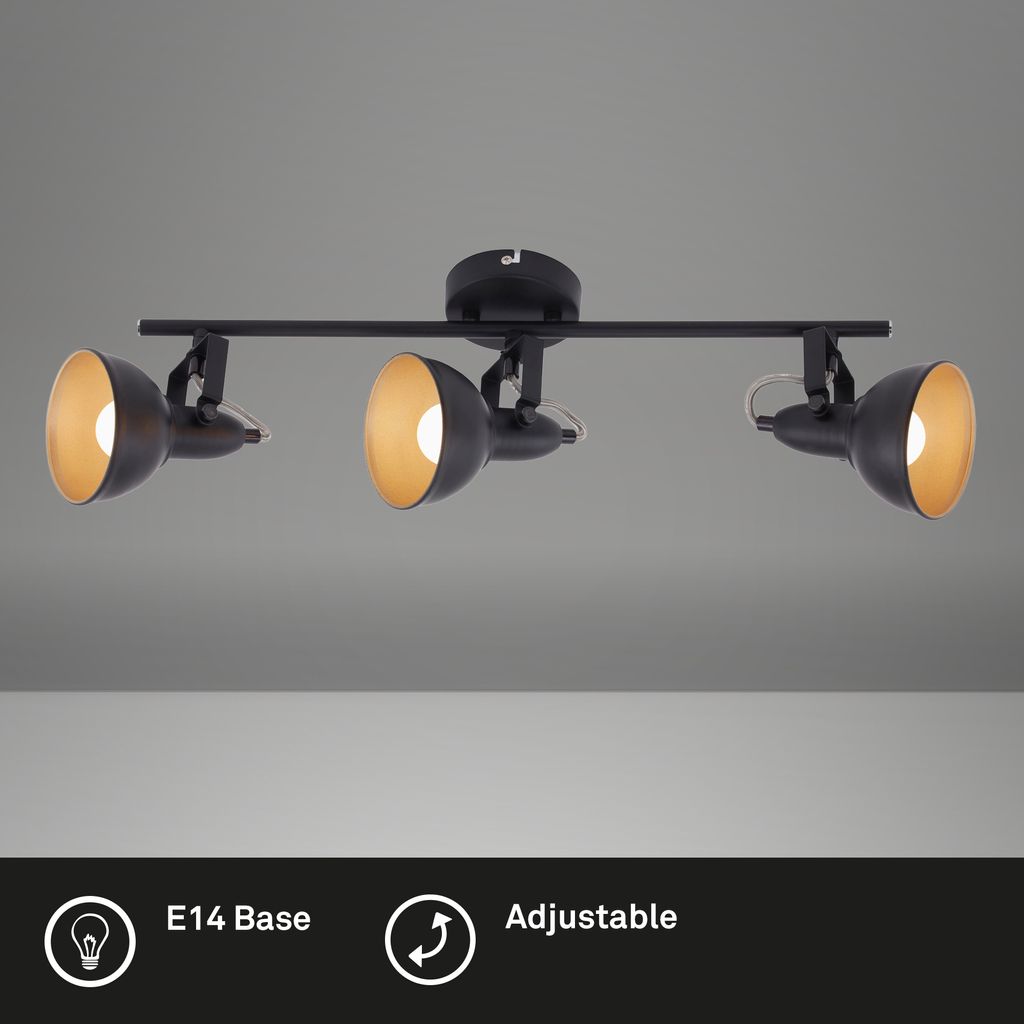 Deckenleuchte Spotlampe Schwenkbar Retro 3xE14 40W schwarz-gold Metall Briloner 2